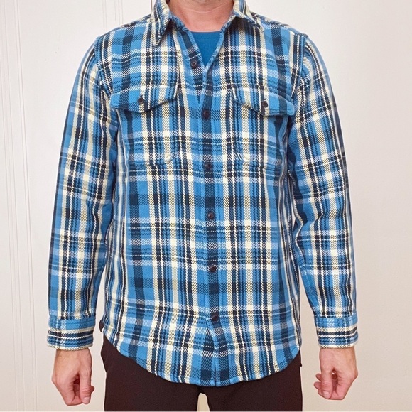 Outerknown Men’s Blanket Shirt Blue Plaid Size Small New Organic Cotton - Picture 1 of 8